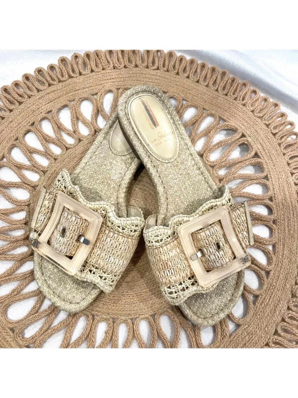 Sam Edelman Bambi Raffia Buckle Slide Sandal Tan Buttercup Size 6.5